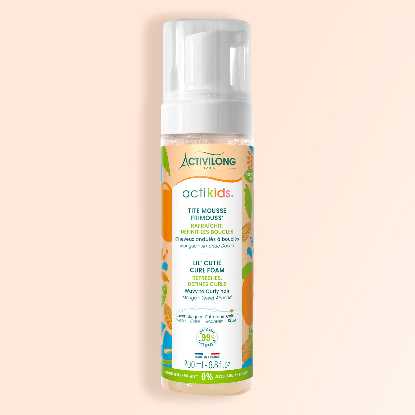 Packshot de la Tite Mousse Frimouss Actikids en 200 ml sur fond crème