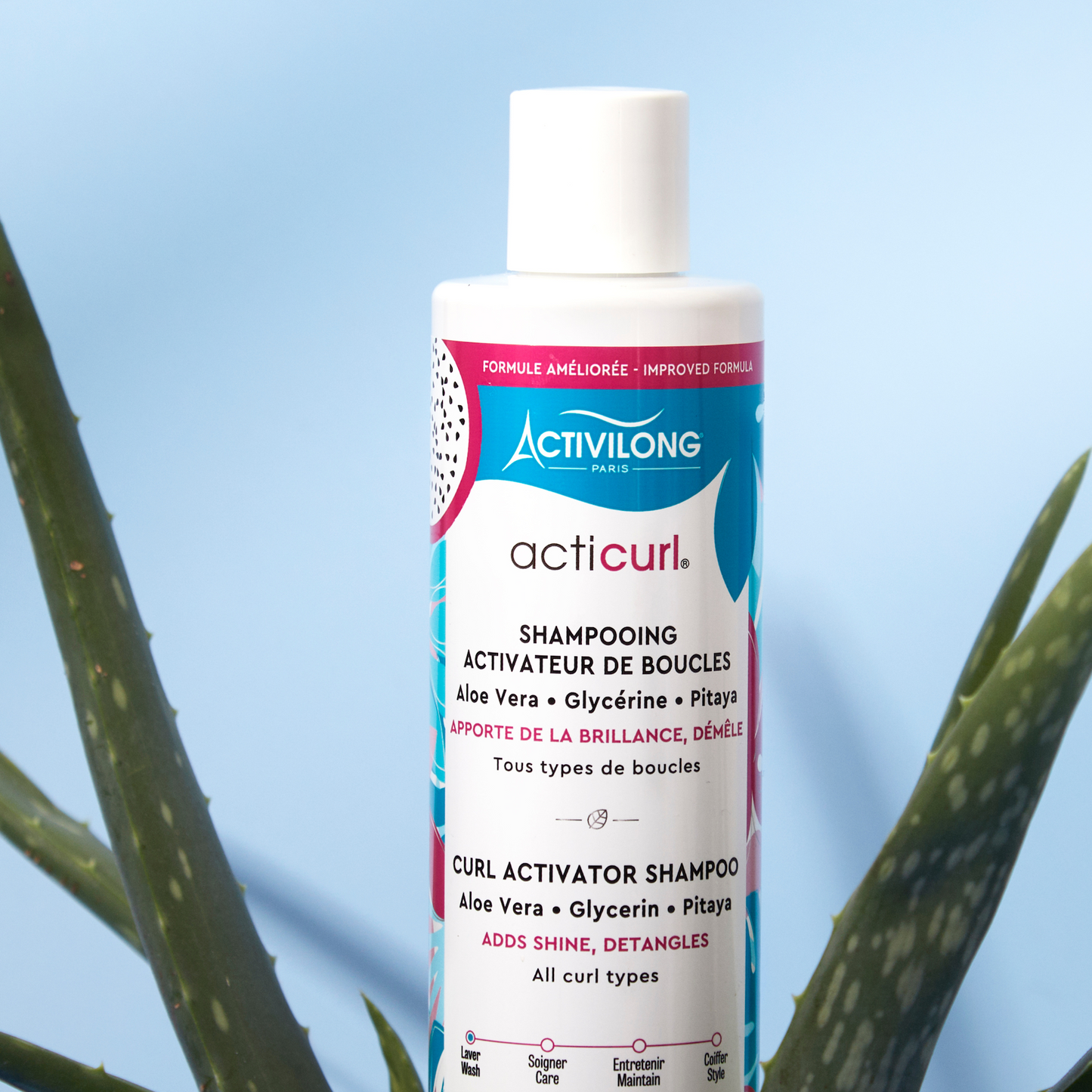 Formule naturelle du shampoing Acticurl à base d’Aloe Vera et Pitaya pour sublimer les boucles