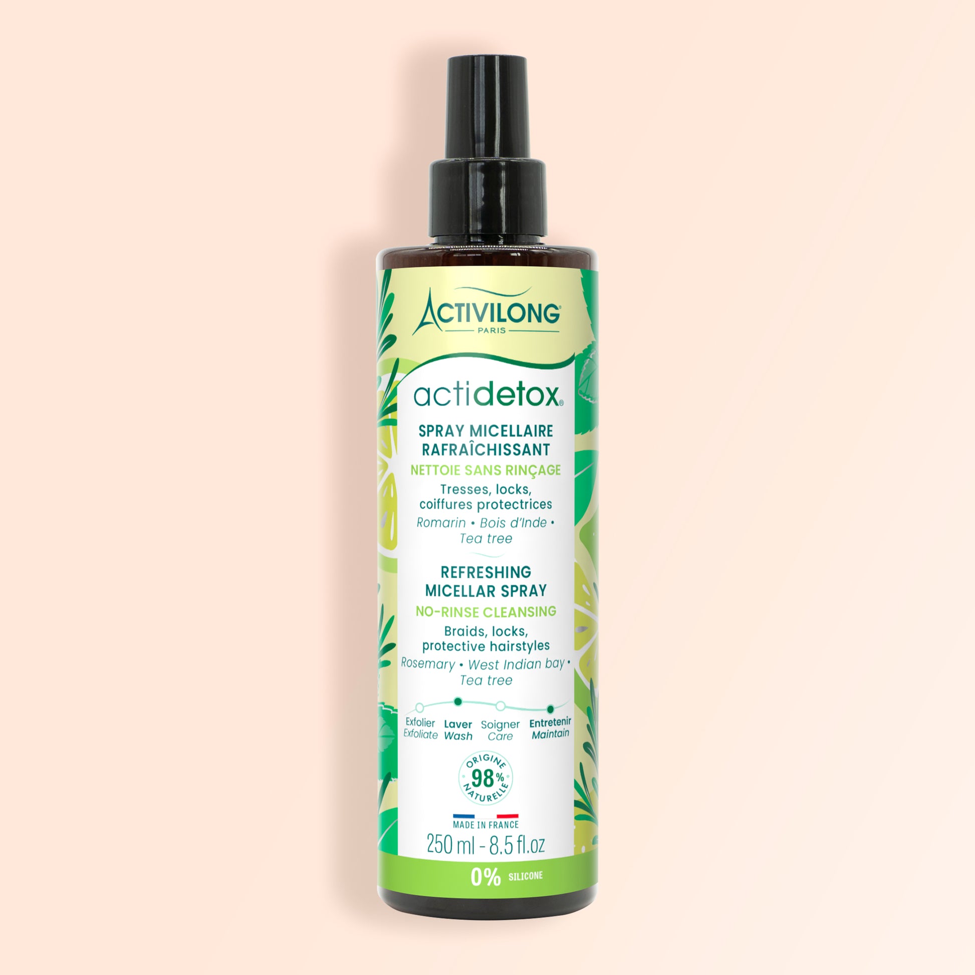 Packshot du Spray Micellaire Actidetox, soin cheveux sans rinçage sur fond crème