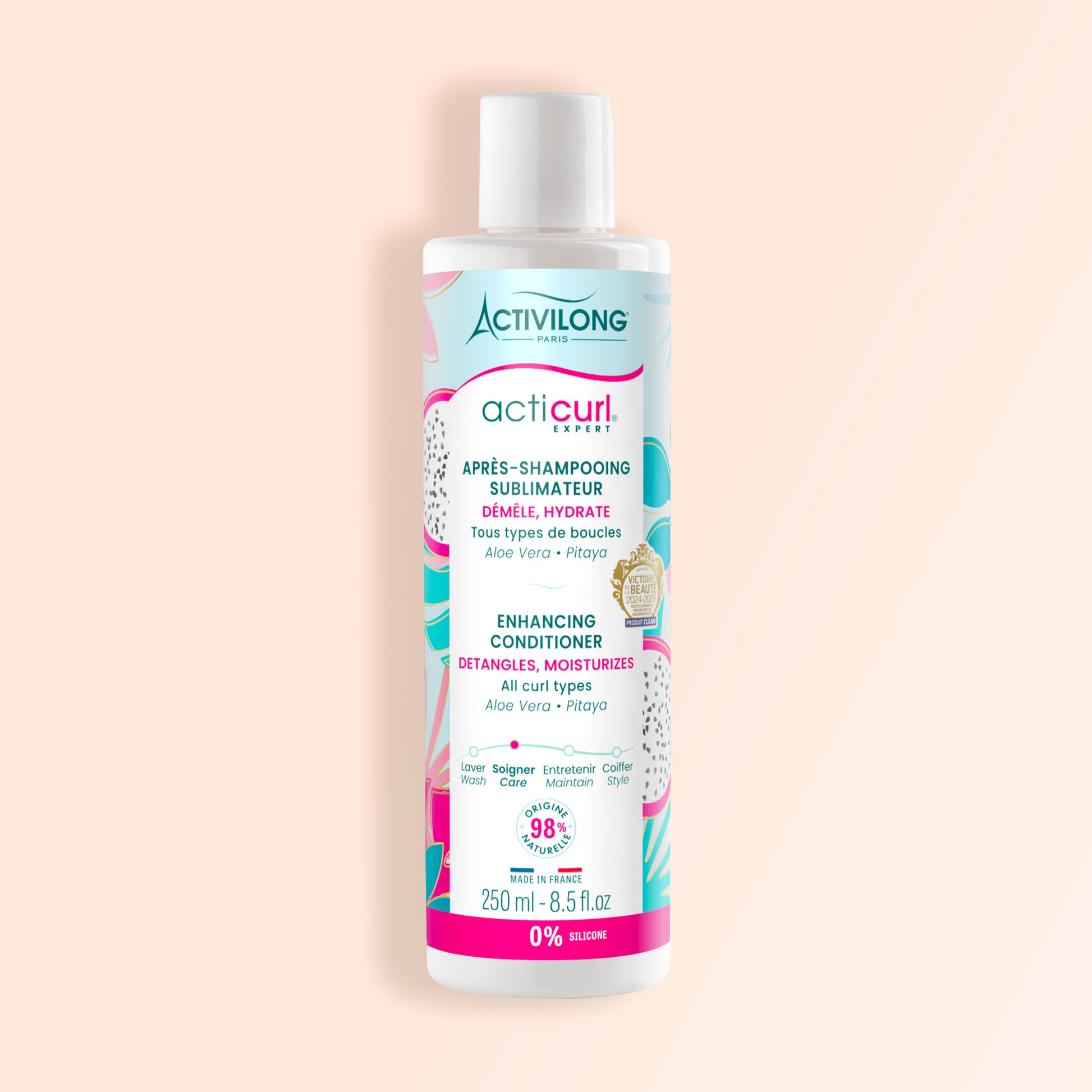 Packshot de l'Après-Shampoing Acticurl Expert, flacon de 250 ml, sur fond crème.