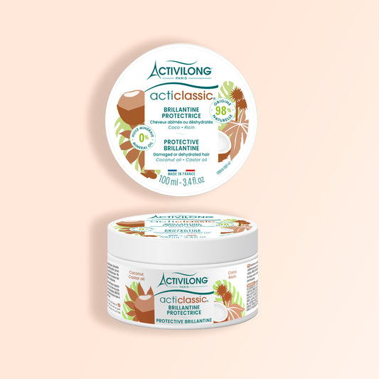 Packshot de la Brillantine Acticlassic Coco / Ricin sur fond crème