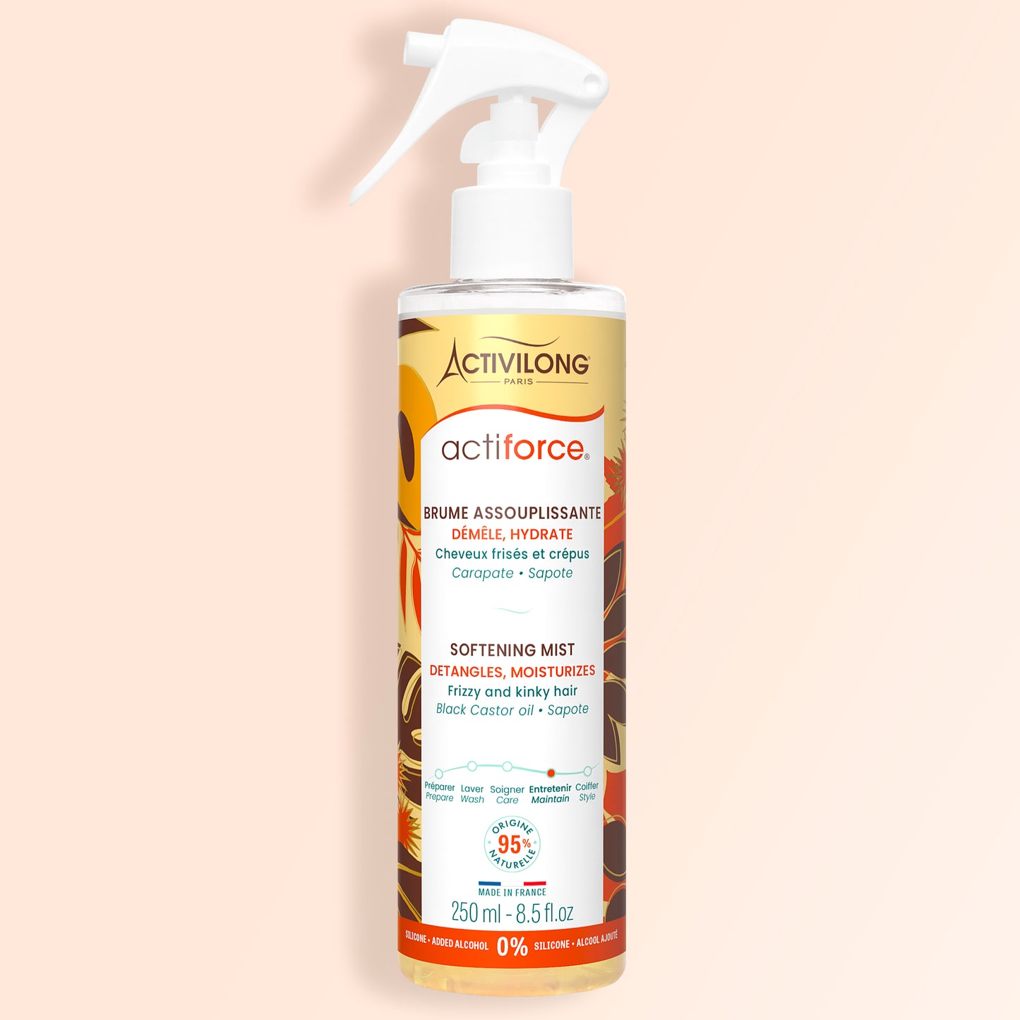 Packshot de la Brume Assouplissante Actiforce sur fond crème