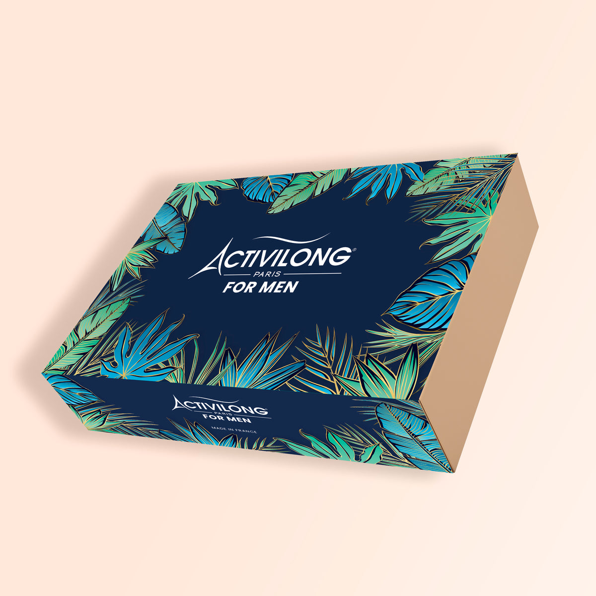 Packshot du Coffret Activilong For Men contenant le Shampooing Douche, le Lait Hydratant, l'Huile Barbe, la Crème Barbe & Visage et la Cire Modelante