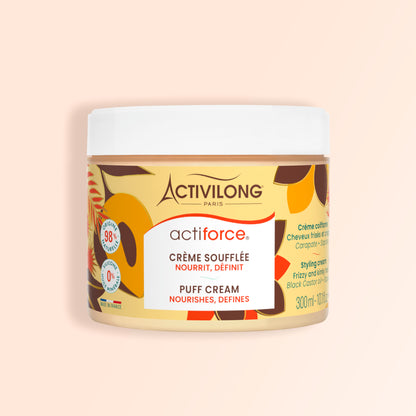 Packshot du pot 300 ml de la Crème Soufflée Actiforce sur fond crème