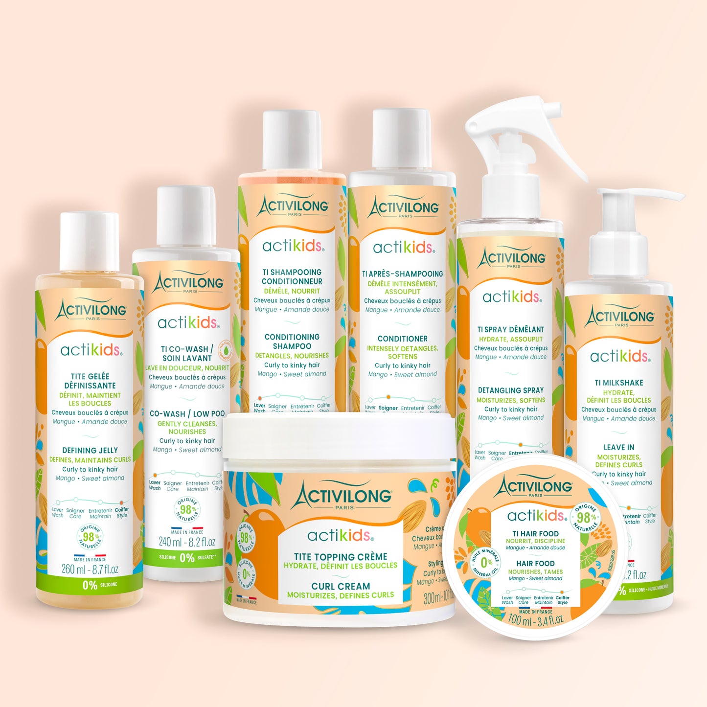 Packshot de la gamme complète Actikids sur fond crème