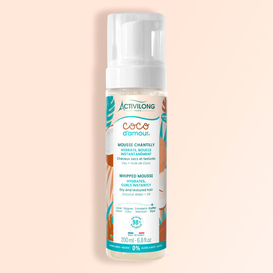 Flacon pompe Mousse Chantilly Coco d'Amour Activilong 200 ml, mousse coiffante hydratante cheveux bouclés