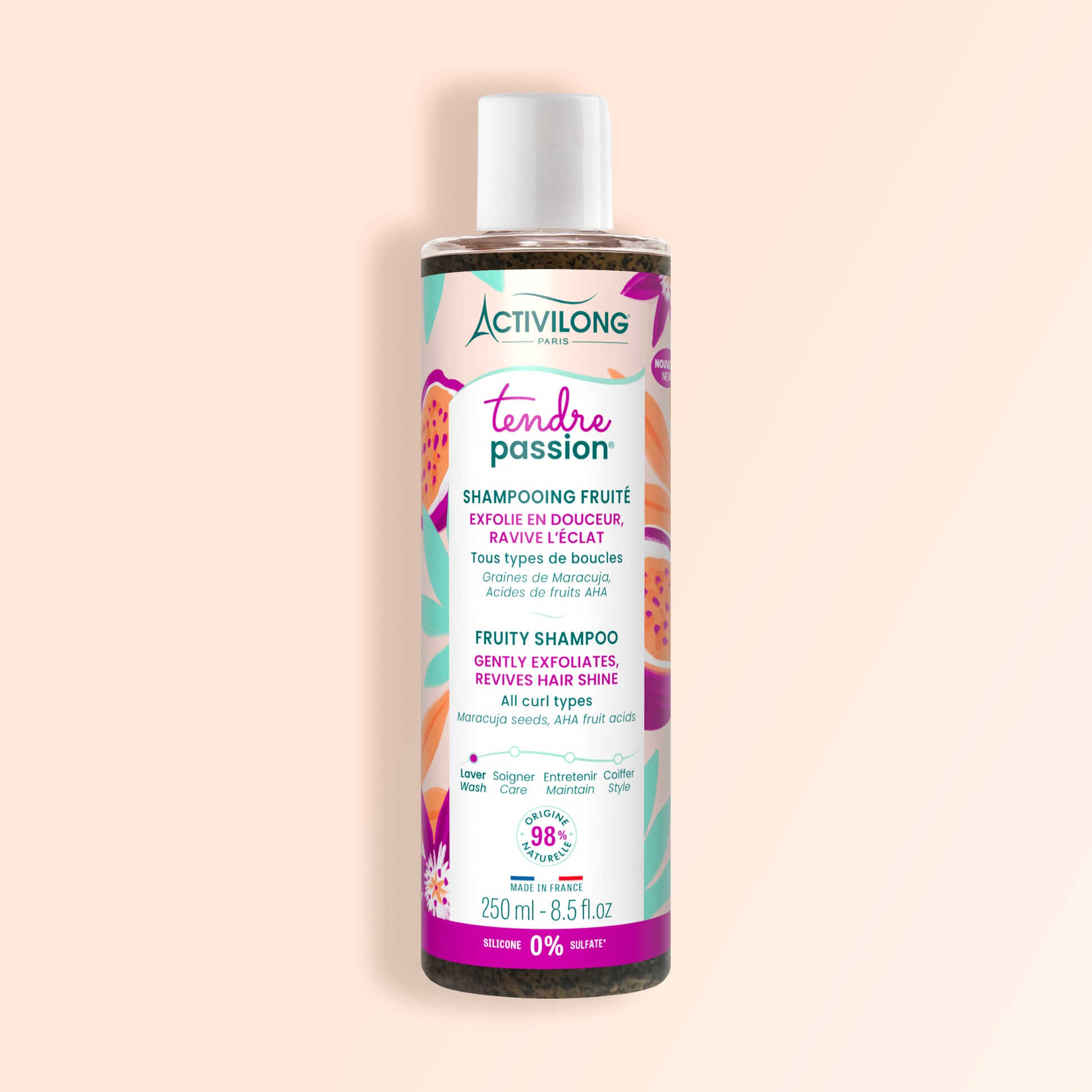 Packshot du Shampooing Fruité Tendre Passion sur fond crème