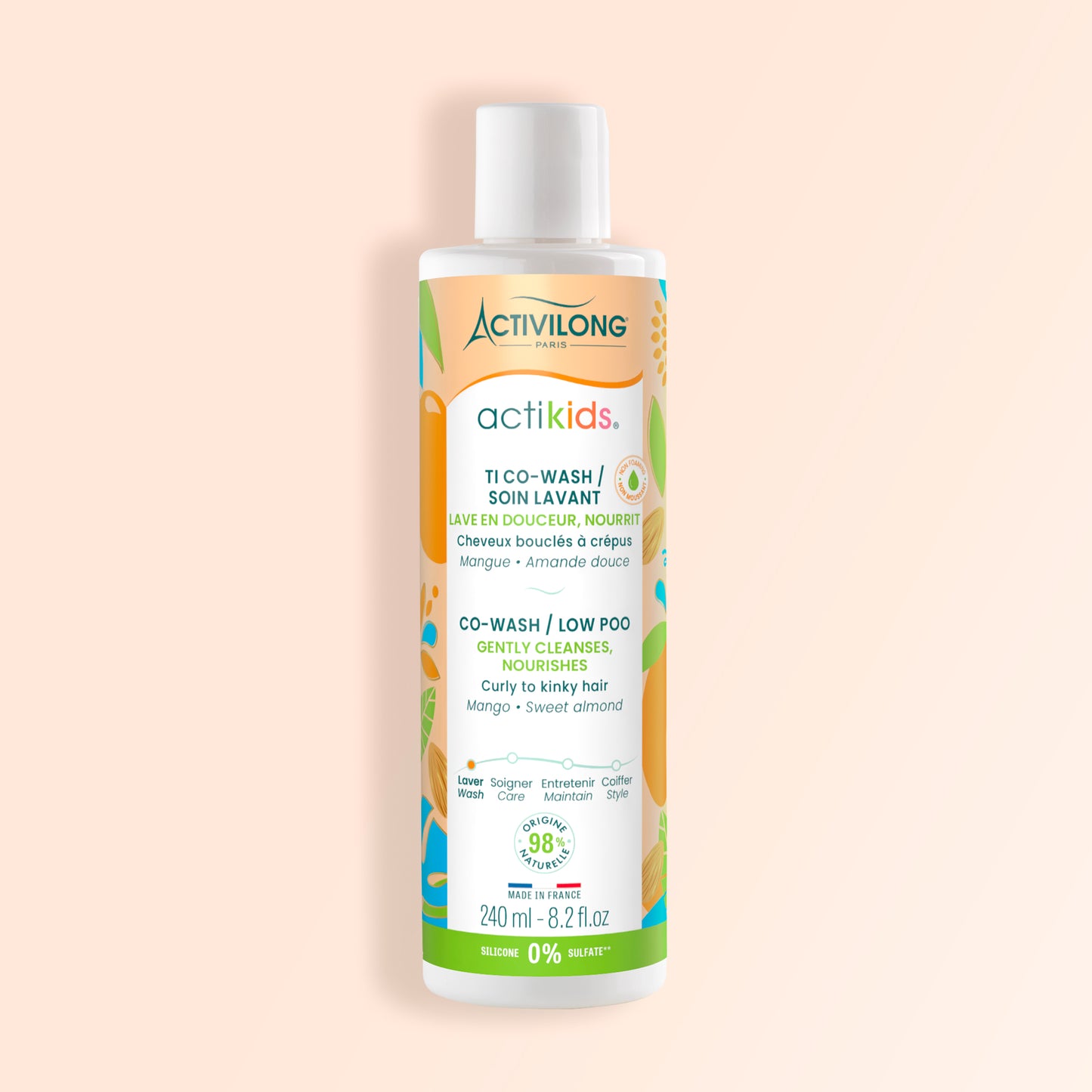 Packshot du flacon de 240 ml du Ti Co-Wash Actikids sur fond crème 