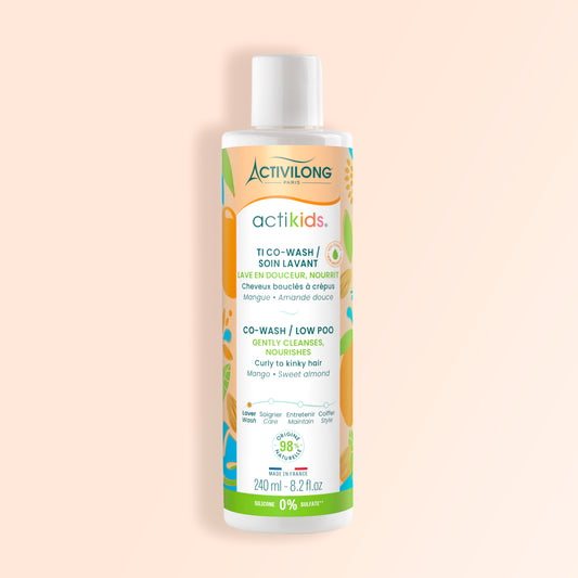 Packshot du flacon de 240 ml du Ti Co-Wash Actikids sur fond crème 