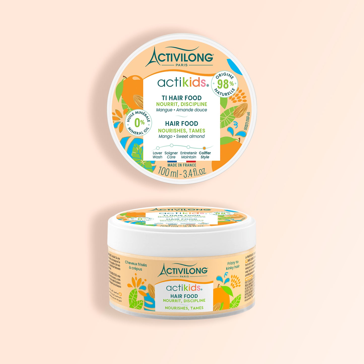 Packshot du Ti Hairfood Actikids, pot de 100 ml, sur fond crème