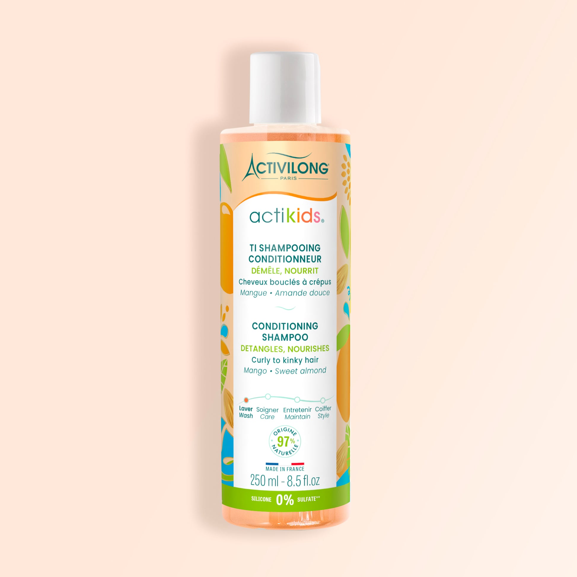 Packshot du flacon de 250 ml de Ti Shampooing Conditionneur Actikids sur fond crème