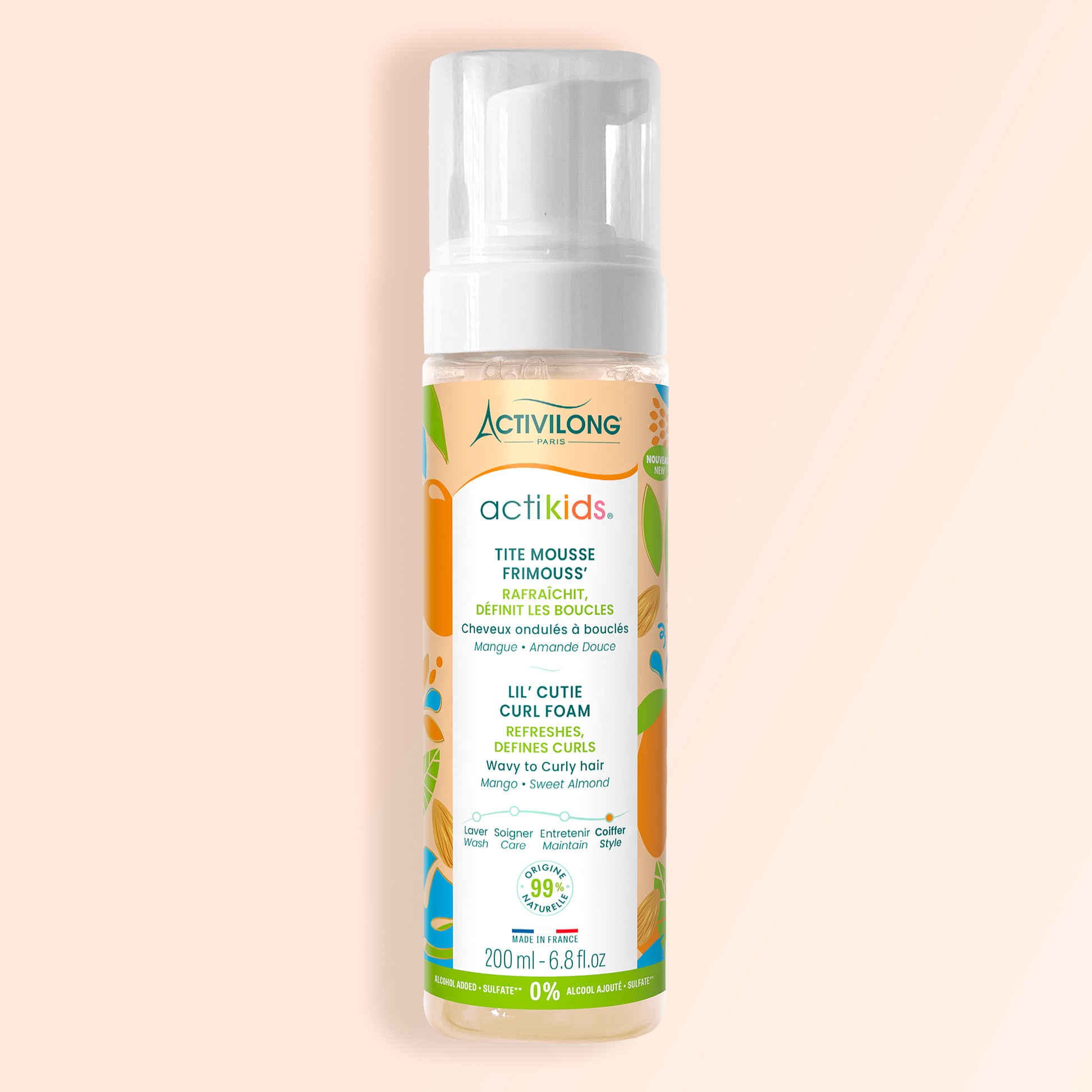 Packshot de la Tite Mousse Frimouss Actikids en 200 ml sur fond crème