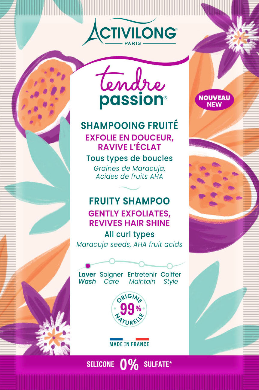 Packshot de l'échantillon 15 ml du Shampooing Fruité Tendre Passion