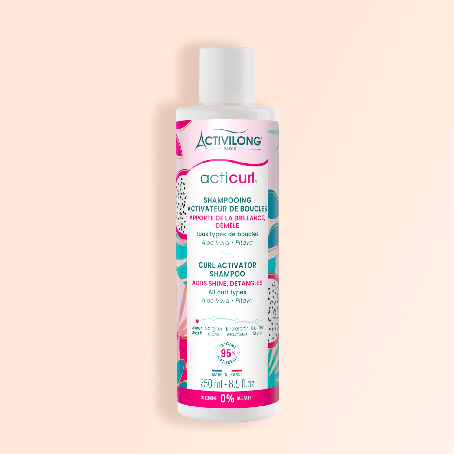 Shampoing pour cheveux bouclés Acticurl Activilong, formule naturelle à l’Aloe Vera, Pitaya et Glycérine végétale